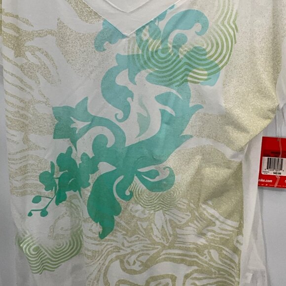 Nike Women's Active V-Neck Graphic Tee White/Green/Blue Size L - Picture 3 of 6